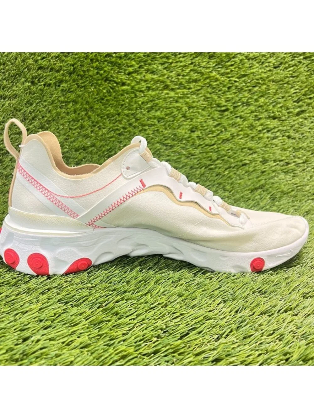 Nike React Element 55 Womens Size 11 White Beige Athletic Running Shoes Sneakers